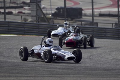 Turn 1 with Tom O'Grady Cooper T59, Bruce Revennaugh Lotus 18, and James Sharp Cooper T56