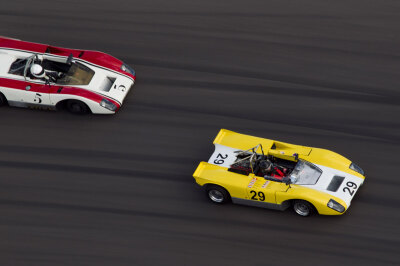 Jeff Anderson and Robert Hoemke going at it in a pair of Lola T212s at COTA