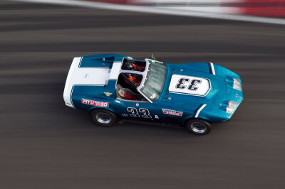 Mark Mcilyar showing some speed under the COTA tower in his 1971 Corvette