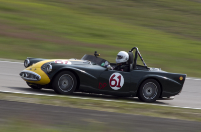 Glenn Valdes in his 1961 Daimler SP250 in action with Group 4