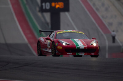 Marc Balocco in his 458 Ferrari Challenge car showing how steep the run up to Turn 1 is at COTA