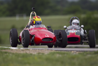Formula Jr Battle with 14 Thomas Atlas in his 1960 Lola Mk2 and 60 Bruce Revennaugh and his 1960 Lotus 18